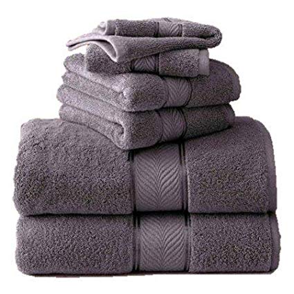 BHG 6-Piece Thick and Plush Solid Cotton Bath Towel Set (Gray Shadow)