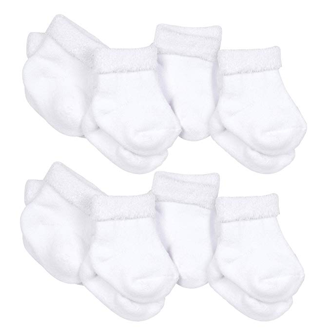 Gerber Baby 8-Pair Organic Wiggle-Proof Sock, White, 12 Months