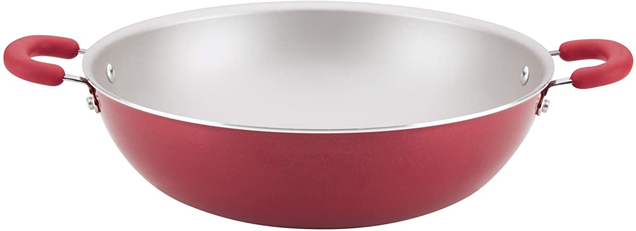 Rachael Ray 12161 Create Delicious Nonstick Wok/Stir Fry Pan/Wok Pan - 14.25 Inch, Red Shimmer