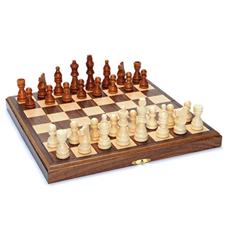 Wood Folding Chess Set with Beveled Edges - 11.5 inch Walnut Board