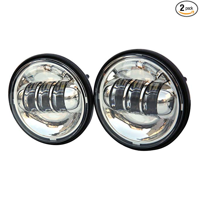 2 PCS Chrome 4.5“ 4 1/2 Inch LED Passing Light LED Fog Lamps for Harley Motorcycles Auxiliary Light Bulb Motorcycle Projector Driving Lamp