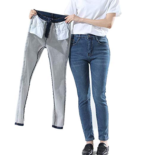 heipeiwa Womens Winter Jeans High Waist Skinny Pants Fleece Lined Elastic Waist Jeggings