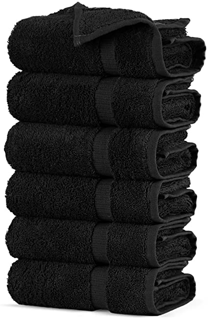 Towel Bazaar Premium Turkish Cotton Super Soft and Absorbent Towels (6-Piece Hand Towels, Black)