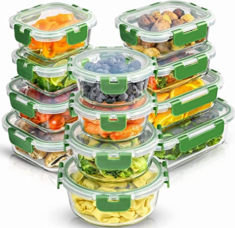 JoyFul by JoyJolt 24pc Borosilicate Glass Storage Containers with Lids. 12 Airtight, Freezer Safe Food Storage Containers, Pantry Kitchen Storage Containers, Glass Meal Prep Container for Lunch