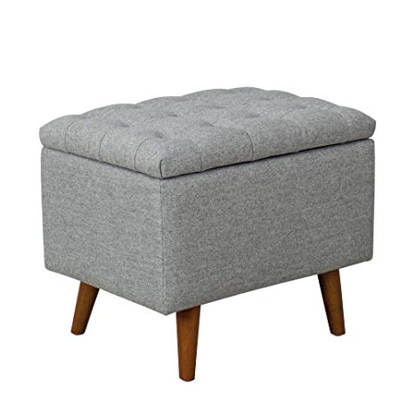 HomePop K7152-803-12 Arlington Small 22.5" Storage Bench with Button Tufting, Light Gray, Ottoman Woven