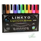 LINKYO 10 Color Liquid Chalk Marker Pens with 6mm Reversible Tips 10-Pack Includes 2 Replacement Tips