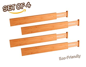 Bamboo Expandable / Adjustable Drawer Dividers/Organizers by ADORN, Tension Spring Loaded, Custom Fit, Eco-Friendly, Set of 4