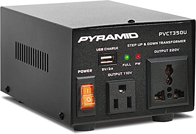 Pyramid Step Up and Down Converter -350 Watt Voltage Converter Transformer w/USB Charging Port, UK Power Adapter, AC 110/120 to 220/240 Volt Vice Versa, 110V/120V/220V/240V Input Voltage-Pyle PVCT350U
