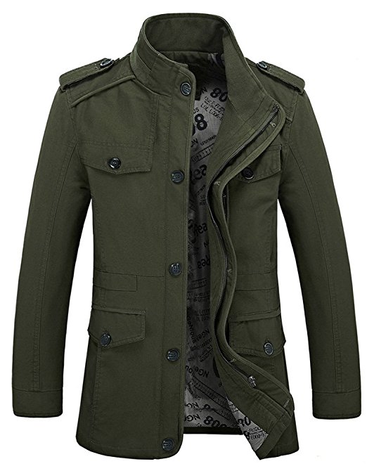 Zicac Men's Spring Fall Thin Cotton Jacket MD-Long Windbreaker Trench Coat Plus Size