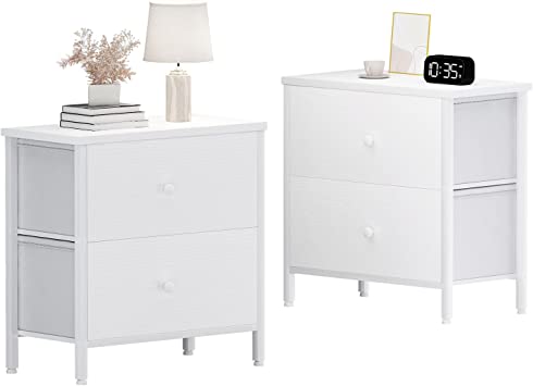 BOLUO White Nightstands Set of 2, 2 Drawer Dresser for Bedroom Night Stand Small Dresser End Table with Drawers Modern