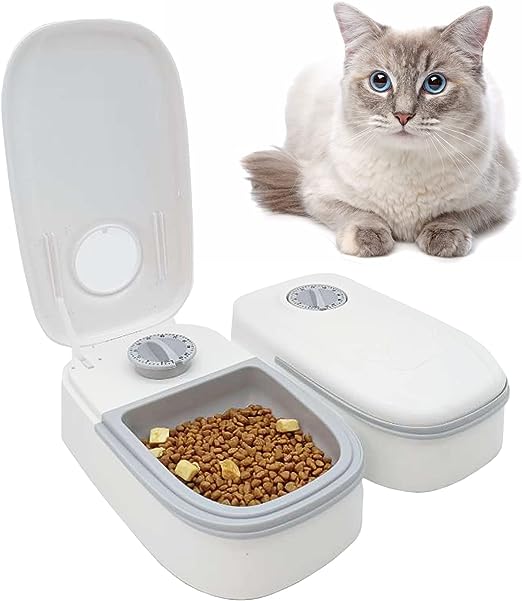 Kathson Automatic 2 Meals Cat Feeder Auto-On Smart Pet Feeder Dry and Wet Food Dispenser with 48-Hour Timer Tamper Resistant Design (Small or Medium Dogs Feeder)