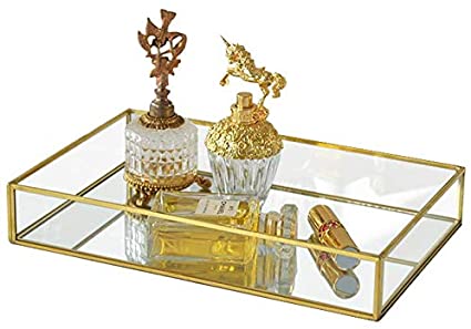 Cq acrylic Decorative Tray,Gold Mirror Tray for Jewelry,Jewelry Tray Storage Organizer Makeup Tray for Vanity, Dresser,Pack of 1