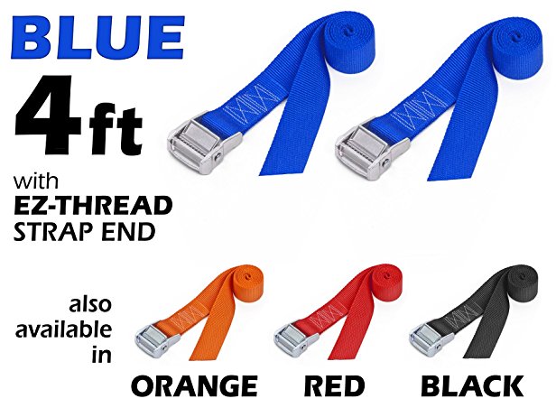 1½" x 4ft PowerTye Made in USA Heavy-Duty Lashing Strap with Heavy-Duty Buckle, Blue, 2-Pack