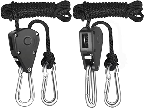 Floro Rope Clip Grow Light Hangers, Easy Way to Raise and Lower Fixtures, 8ft Heavy-Duty Braided Rope Holds up to 150 lbs, Pulley System for Hanging Lights in Art Gallery, Hydroponic System