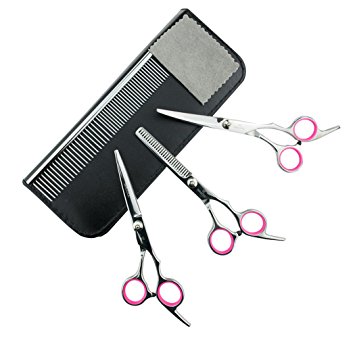 WACOOL Durable Professional Stainless Steel Pet Grooming Scissors Set – Thinning, Straight, Curved Shears with Combs - Perfect Trimming Kit for Dog and Cat, with Leather Case and Clean Cloth