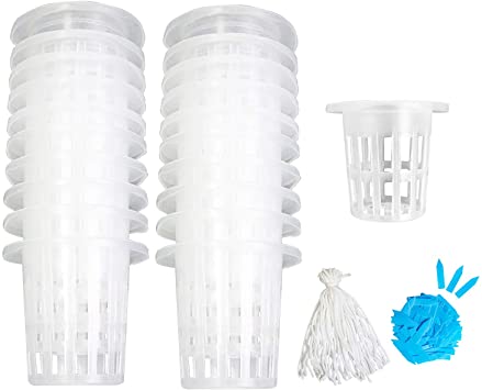Garden Plastic Net Cups,50 Pcs 2 Inch Heavy Duty Wide Lip Planting Basket Net Pots Set, with 50 Self-Watering Capillary Water Wick and 100 Plant Labels for Hydroponics Orchid Garden (Set 1)