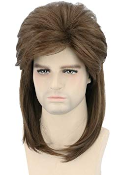 Topcosplay 70s 80s Wig for Men Mullet Wig Halloween Costume Accessories Wig Rock Punk Wigs Brown Wavy