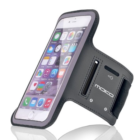 iPhone 6 Plus / iPhone 6s Plus Armband, MoKo Premium Sports Armband for Running, Workouts or Any Fitness Activity, Key Holder & Card Slot, Sweat-proof, BLACK (Size L, Fits Cellphones up to 6.0 Inch)