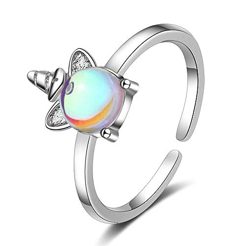 Chandler 925 Sterling Silver Moonstone Unicorn Ring for Women and Girls Valentine's Gift -Adjustable Size Silver Ring