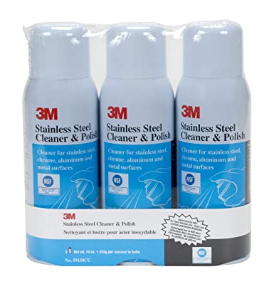 3M Stainless Steel Cleaner and Polish, 10 oz. Cans, 3 Pack, Foam, Chrome, Laminated Plastic, Aluminum, Appliances, Fridge, Exhaust Range Hood, Dishwasher, Sink