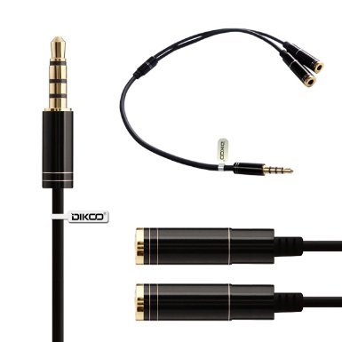 DIKOO Speaker and Headphone Splitter 24K Gold-Plated with Aluminium Shells,3.5mm Audio Stereo Y Splitter Cable Male to 2 Female for Cellphone,Computer,MP3,iPhone 6/6s/SE(Black)