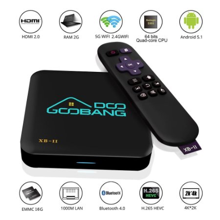 2017 Newest Model GooBang Doo XB-II Android 5.1 TV Box with 1000M LAN 16GB ROM, Unique GooBang Doo Server(OTA), Unlimited Free Kodi Add-ons, Apps and Real 4K Playing