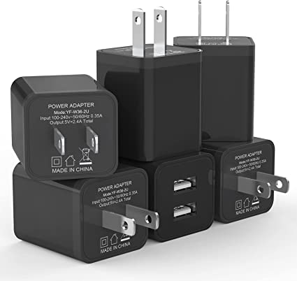 6Pack USB Wall Charger, iGENJUN 2.4A Phone Charger Dual USB Port Cube Power Plug Adapter Fast Wall Charger Block Compatible with iPhone 13/13 Pro/12/12 Pro, Samsung Galaxy, Pixel, LG, Android-Black