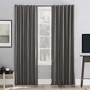 Sun Zero Greyson Faux Dupioni Silk Thermal Extreme Total Blackout Back Tab Curtain Panel, 50" x 108", Iron Gray