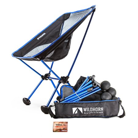 Terralite Portable Camp / Beach Chair Perfect For Beach, Camping, Backpacking, & Outdoor Festivals. Compact & Heavy Duty (Supports 350 lbs). Includes TerraGrip Feet- Won't Sink In the Sand or Mud.