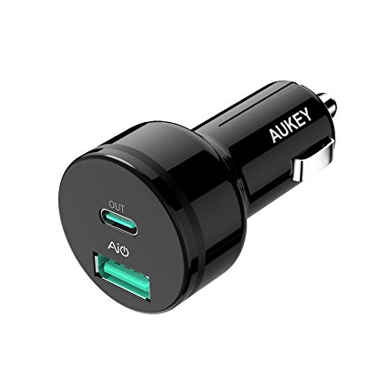 AUKEY USB C Car Charger with Power Delivery, Dual Port 36W Output for Pixel / XL, New MacBook / MacBook Pro, Pixel C Tablet and More