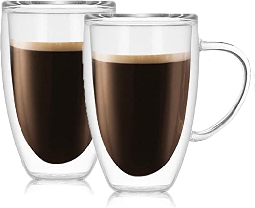 Mehome Double Wall Insulated Glass Coffee Mugs or Tea Cups Can Shaped Beer Glass (16oz)