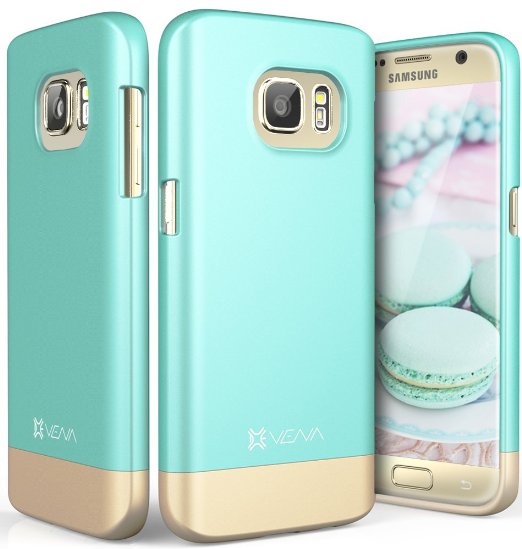Galaxy S7 Case, Vena [iSlide][Two-Tone] Dock-Friendly Ultra Slim Fit Hard Case Cover for Samsung Galaxy S7 (Teal/Champagne Gold)