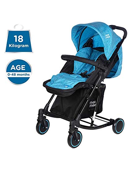 Mee Mee Premium Baby Pram with Rocker Function, Rotating Wheels and Adjustable Seat (Aqua Blue)
