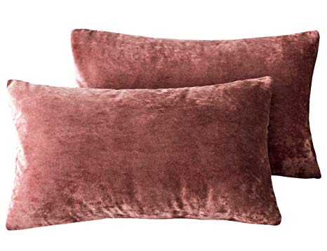 PHF Greek Velvet Rectangle Lumbar Throw Pillow Cover Home Decorative Cushion Case 12"x20" Pack of 2 Burgundy