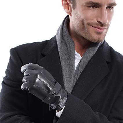 MATSU Men Winter Super Warm Lambksin Leather Gloves M2011