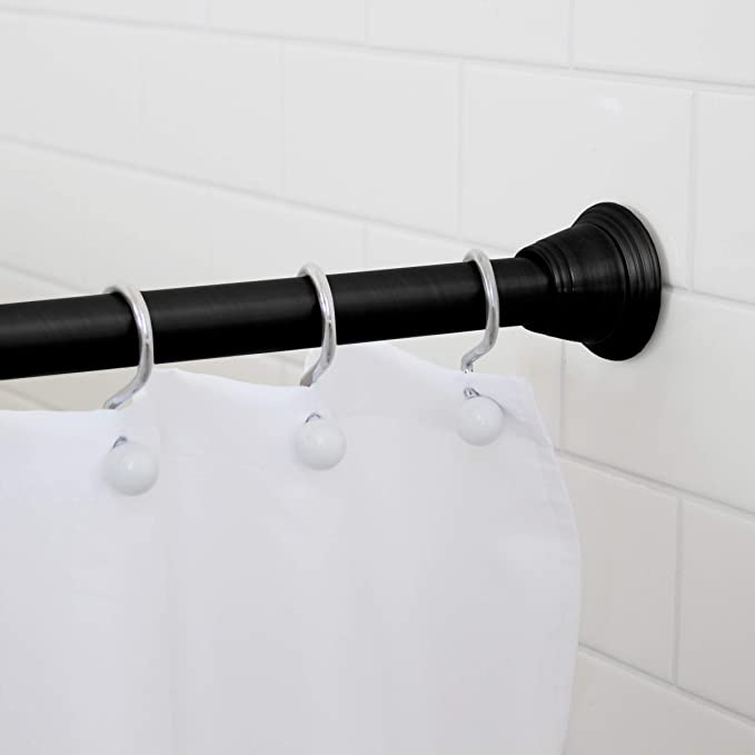 Splash Home Eire Rust Resistant Strong Hold Constant Tension Bathroom Decorative Shower Curtain Rod, extendable 42” - 72” Inches, Matte Black