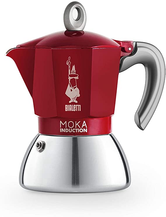 Bialetti New Moka Induction InBialetti Moka Induction Stovetop Coffee Maker (3 cup) - Redduction Coffee Pot, 4 Cups, 150 ml, Aluminium, Red