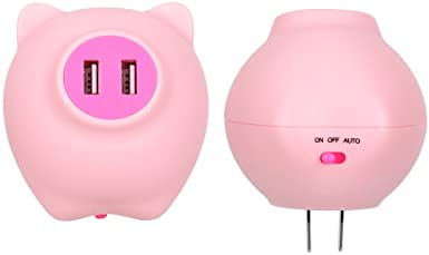 MOMAX LED Night Light for Kids,Cute Pig Kids Baby Night Light Nursery Bedside Lamp for Breastfeeding,Timer Setting,Dual USB Port,Soft Eye Caring,Automatic Bright Color Adjust for Bedroom Hallway(Pink)