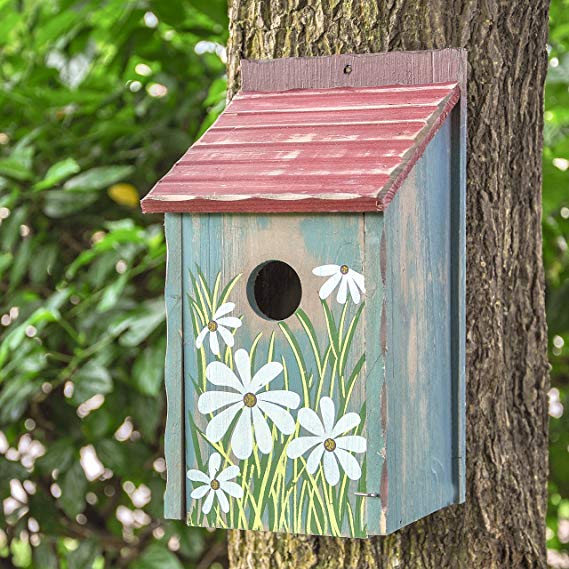 Gardirect Retro Painted Bird House, Wooden Bird Nesting Box