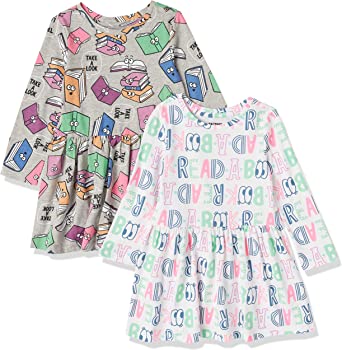 Spotted Zebra Girls and Toddlers' Knit Long-Sleeve Play Dresses, Pack of 2