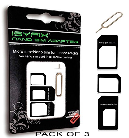 3X Pack SIM Card Adapter - by iSYFIX Nano Micro Standard Converter Kit 4 in 1 Complete Set