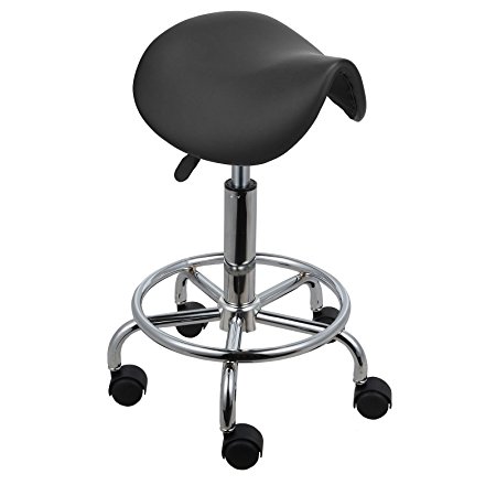 Voilamart Hydraulic Salon Stool Rolling Swivel Saddle Chair Height Adjustable for Beauty Massage Hairdressing Office Use - Backless,Black