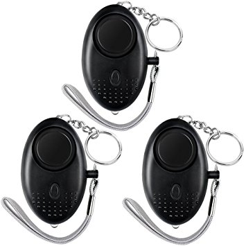 Emergency Personal Alarm, 3 Pack 140 dB Self Defense Keychain Siren For Kids, Women, Elderly and Night Workers Protection, Quality Portable with LED Light, Black(Batteries Included)