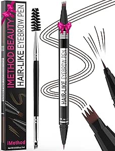 iMethod Eyebrow Pen - Eyebrow Pencil Magical 2-in-1 Eye Brow Pencils for Women with 4-Fork-Tip & Precise Brush-Tip Create Natural Hair-Like Brows, Last All-Day, Microblading Eyebrow Pen, Dark Brown