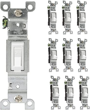 Toggle Light Switch, 10 Pack - Single Pole, Residential Grade, 15 Amp, 120/277V, UL Listed