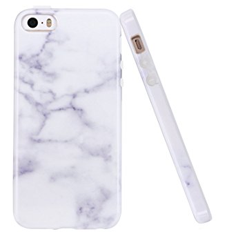 iPhone 5 Case,iPhone 5S Case, LUOLNH IMD Design Marble Pattern Anti-slip Shockproof Clear Bumper TPU Soft Case Rubber Silicone Skin Cover Case for iPhone 5 5S SE(White)