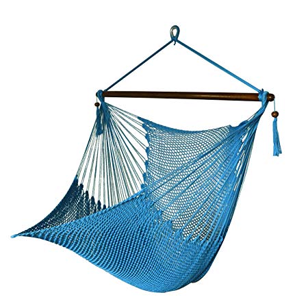 Best Sunshine Large Caribbean Hammock Hanging Chair with Footrest, Large Hammock Net Chair, Polyester (Blue)