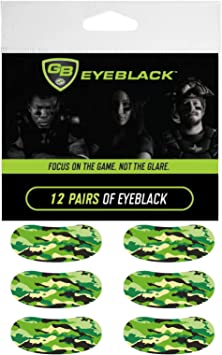 GB Eyeblack - 12 Pairs Peel & Stick Athletic Eyeblack, Eye Black Football, Glare Blockers Colored Eye Black Stickers, Eye Black Baseball, No Mess, Won't Fall Off, Non-Toxic, Worn by The Pros