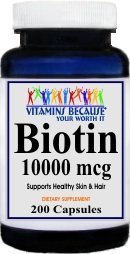 Biotin 10000 mcg containing 200 capsules