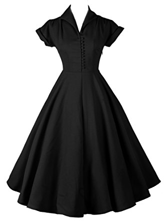 HongyuTing Womens Vintage Solid Shirt Style 50s 60s Rockabilly Evening Party Swing Dress